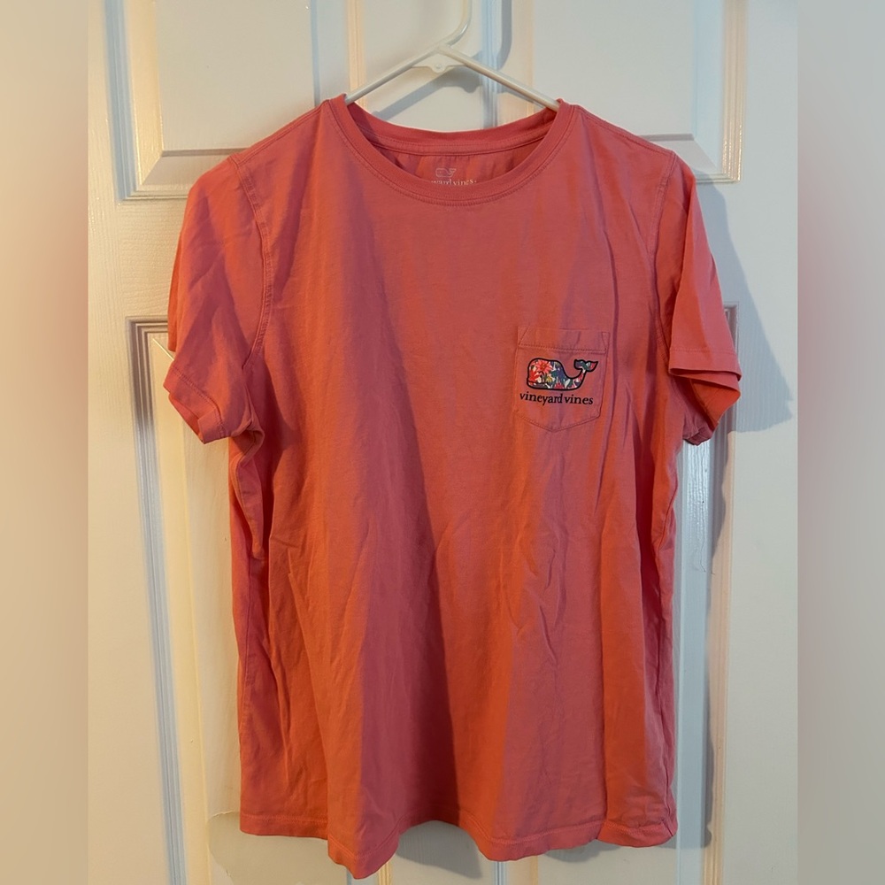 Vineyard Vines Pink Cotton Tee with Whale Logo